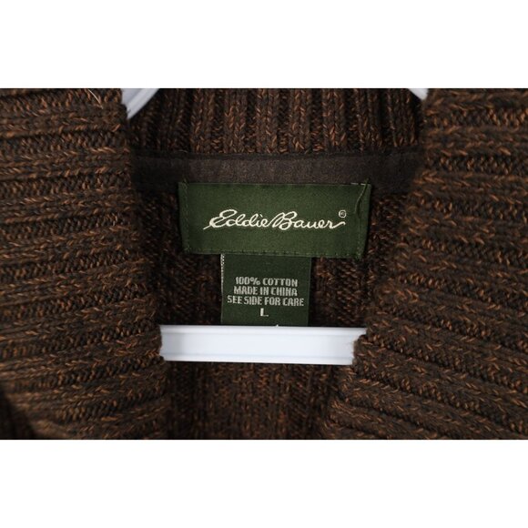 Vintage Eddie Bauer Mens Large Faded Cotton Ribbed Knit Henley Sweater Brown - Picture 7 of 12